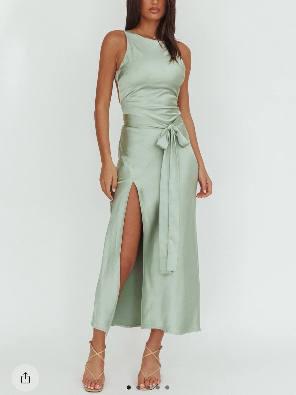 Green Backless Tie-Waist Maxi Dress